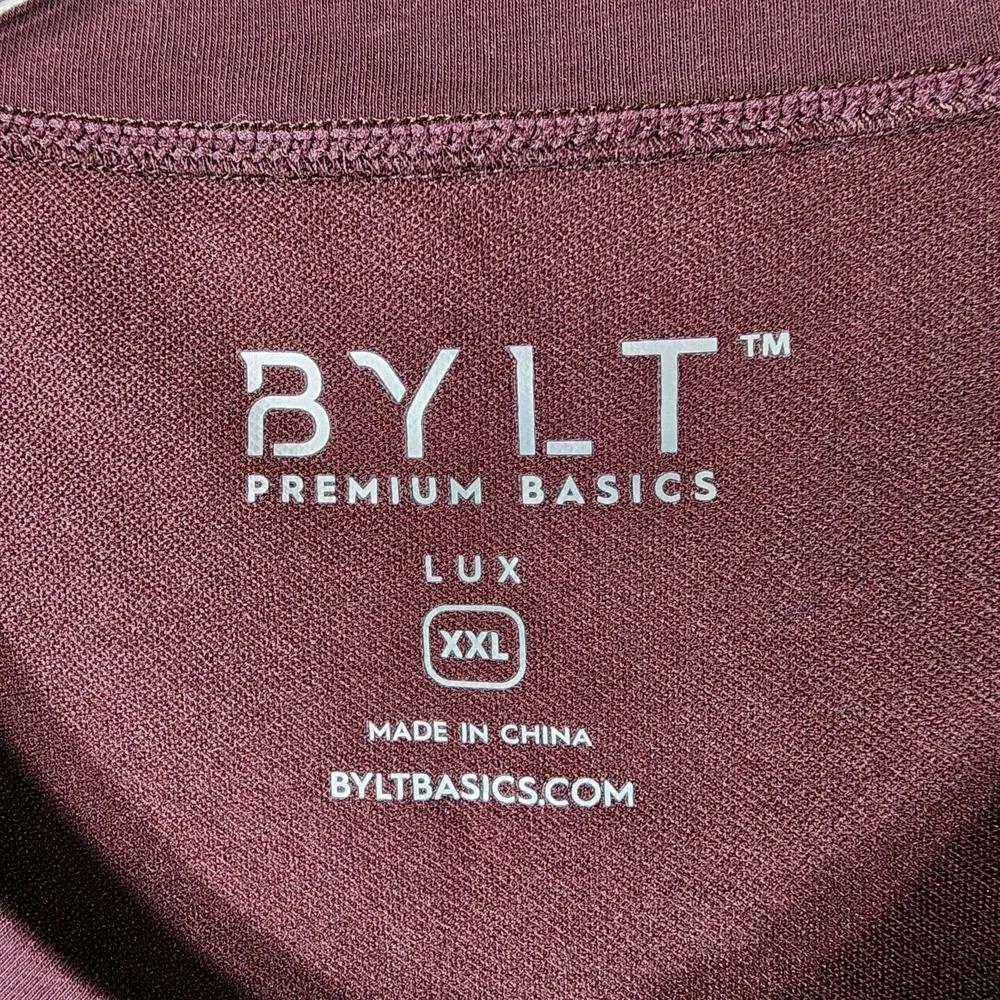 BYLT V-Neck Lux Tee Shirt Mens XXL Burgundy Short Sleeve Performance Gym Nice